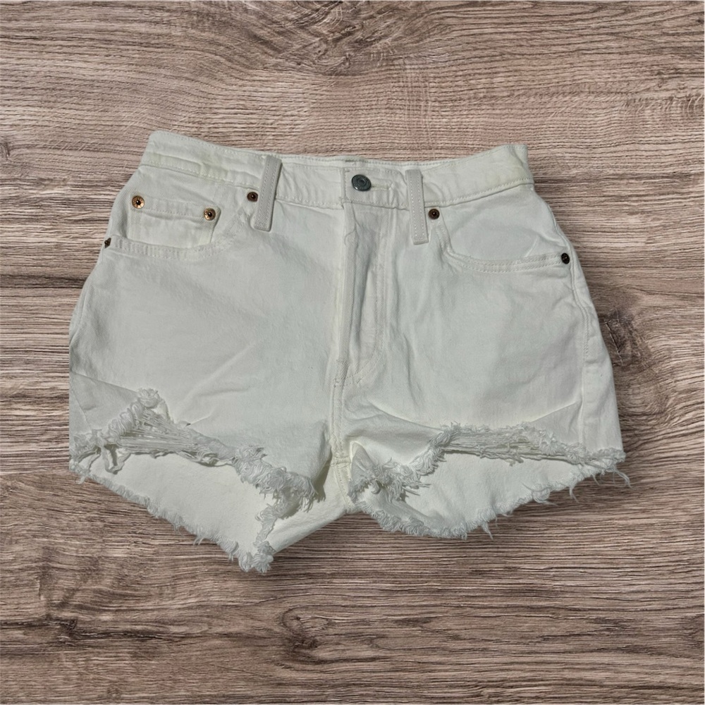 Levi's White Jean Shorts Distressed Raw-Edge